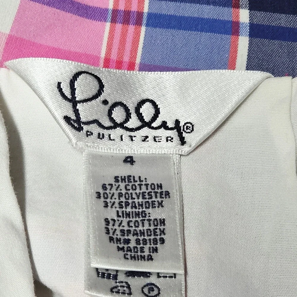 Lilly Pulitzer Plaid Skirt Women's 4 Pink Purple Blue Preppy A-Line Stretch